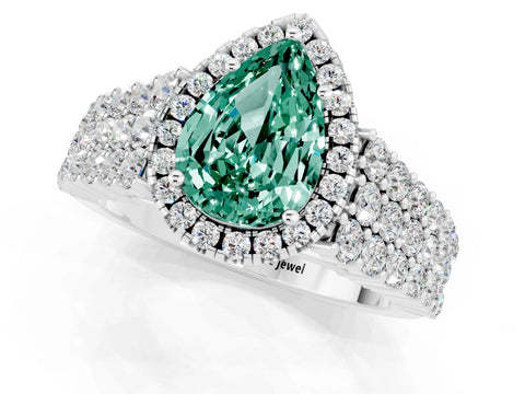 White gold Pear Cut Halo Pavé Diamond Engagement Ring with Split Shank and Four-Prong Setting_1