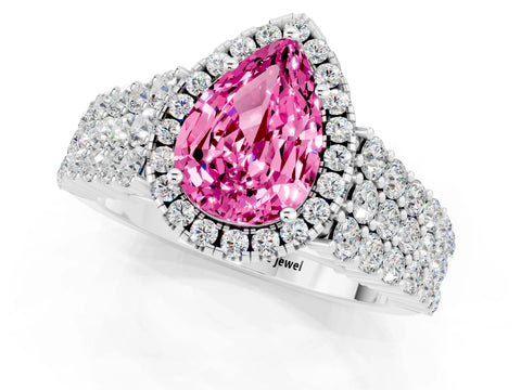 White gold Pear Cut Halo Pavé Diamond Engagement Ring with Split Shank and Four-Prong Setting_1