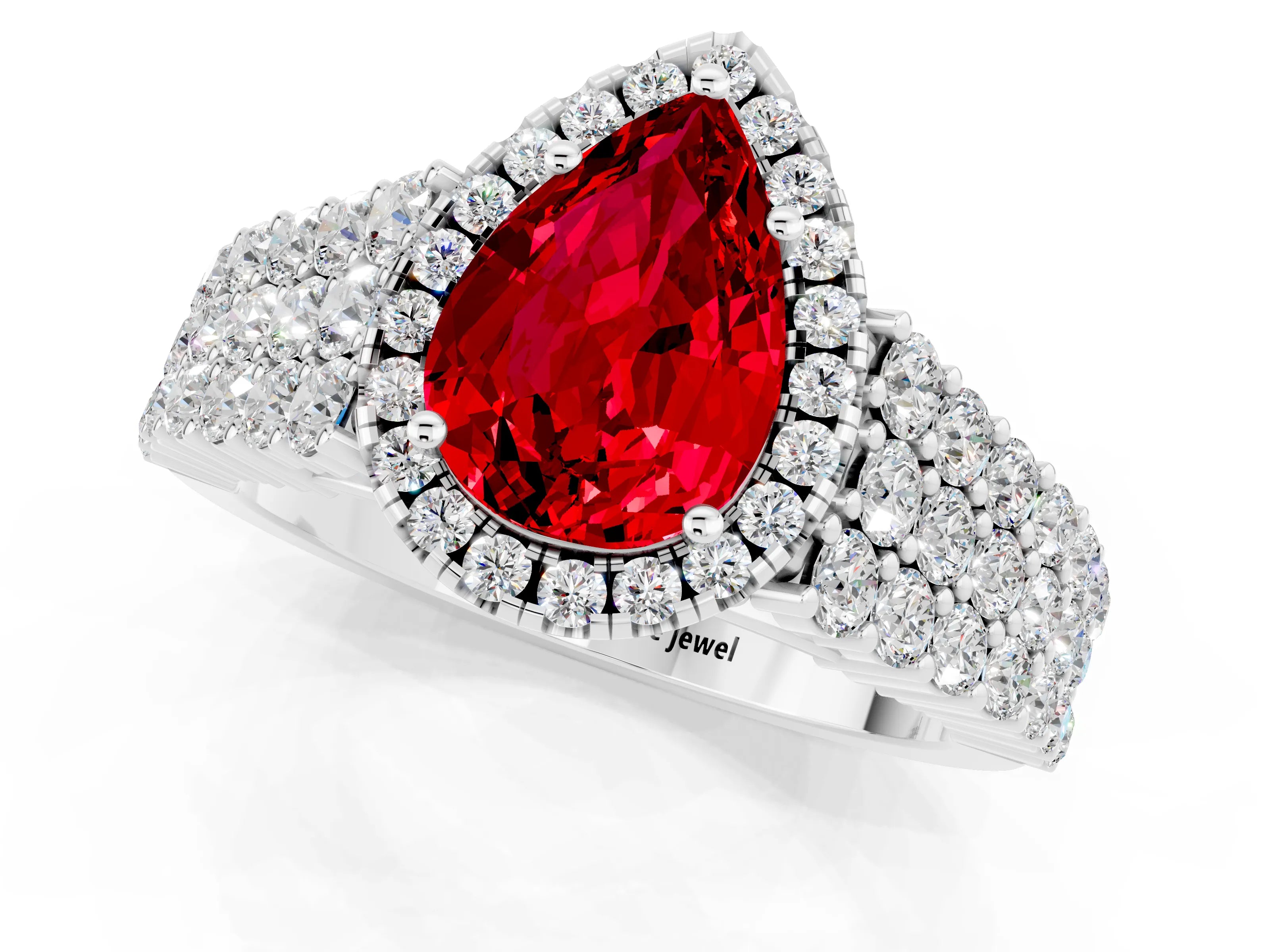 White gold Pear Cut Halo Pavé Diamond Engagement Ring with Split Shank and Four-Prong Setting_1