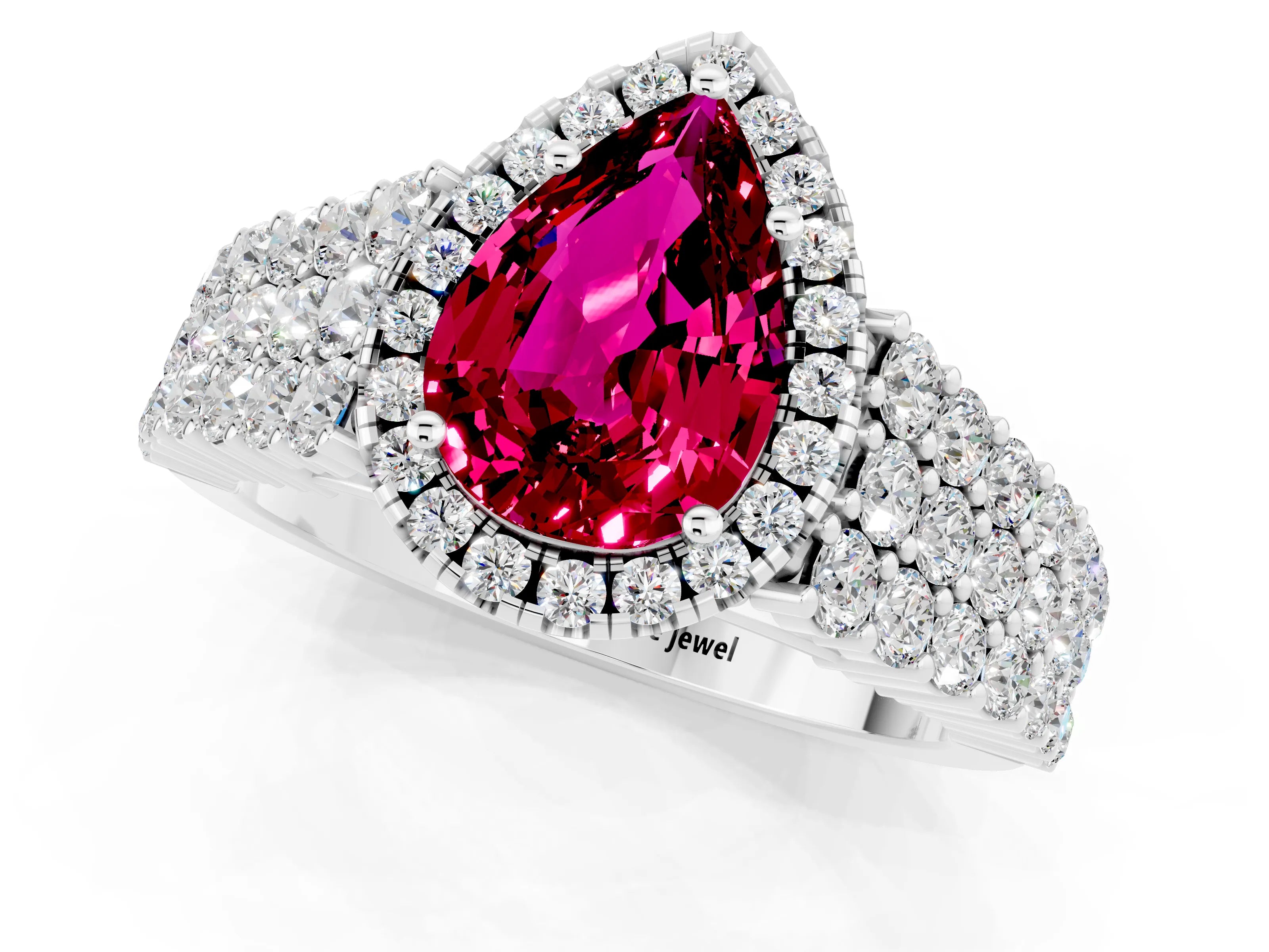 White gold Pear Cut Halo Pavé Diamond Engagement Ring with Split Shank and Four-Prong Setting_1