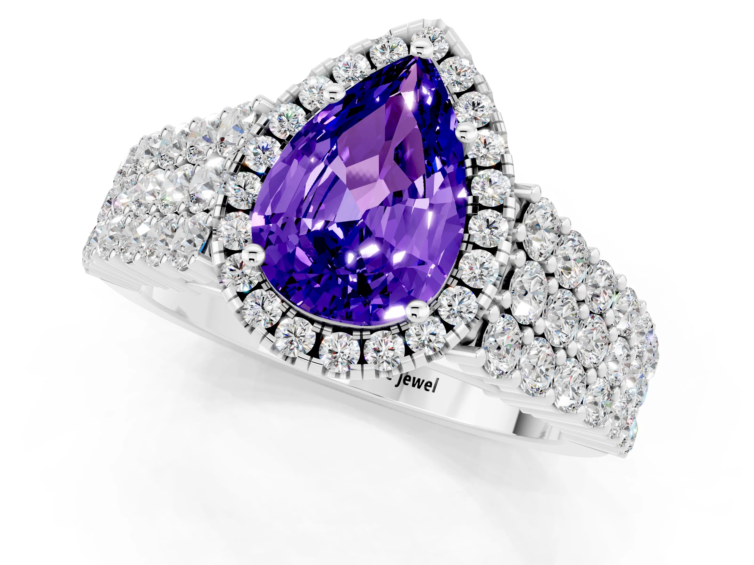 White gold Pear Cut Halo Pavé Diamond Engagement Ring with Split Shank and Four-Prong Setting_1