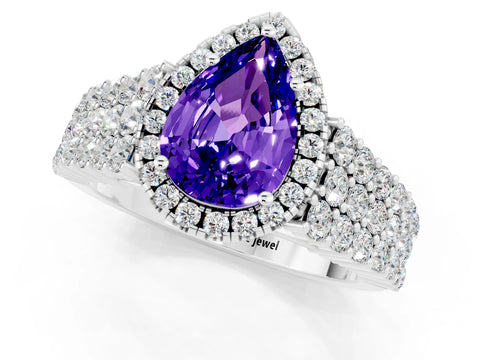 White gold Pear Cut Halo Pavé Diamond Engagement Ring with Split Shank and Four-Prong Setting_1