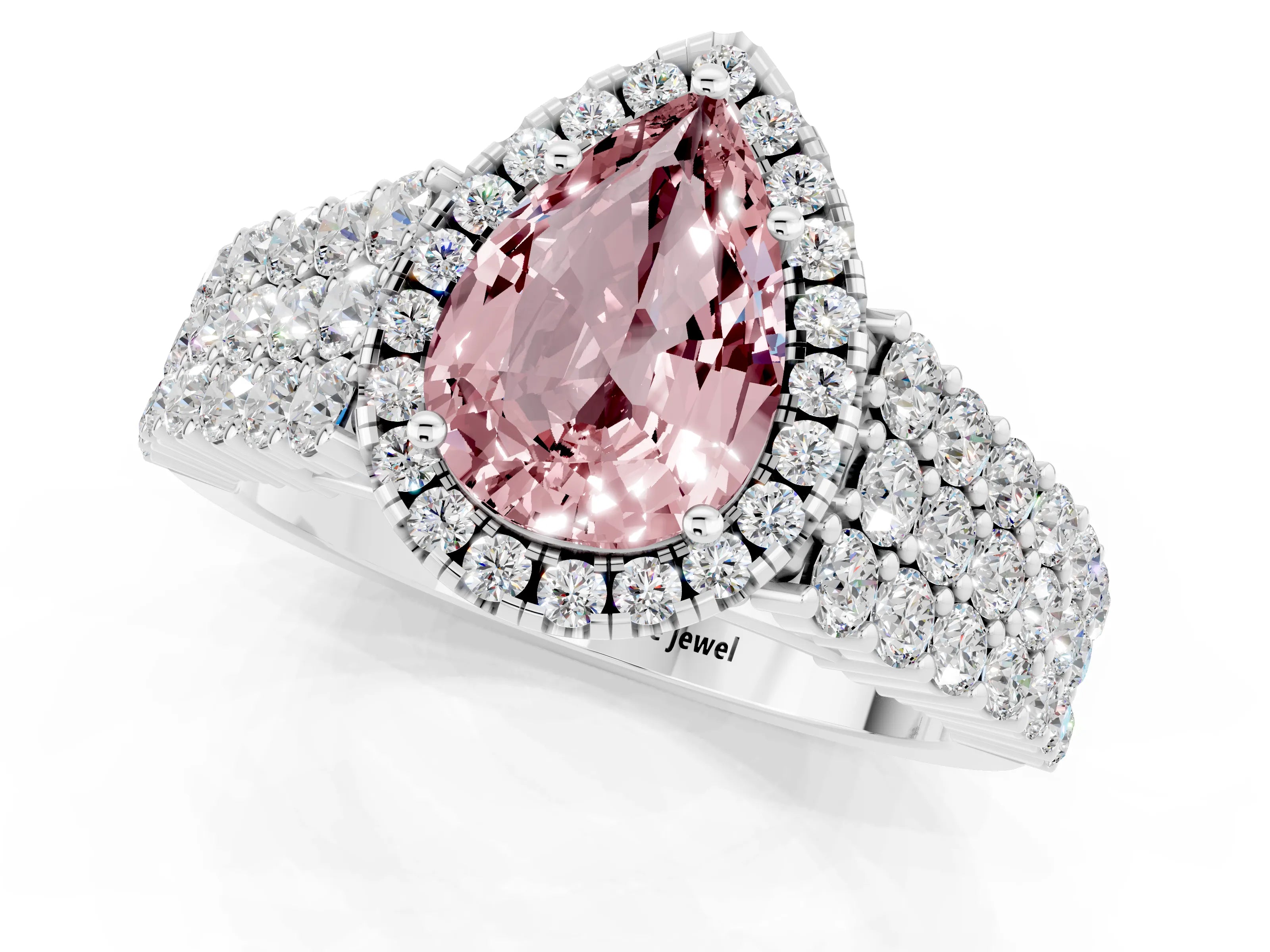 White gold Pear Cut Halo Pavé Diamond Engagement Ring with Split Shank and Four-Prong Setting_1