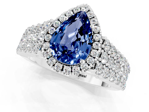 White gold Pear Cut Halo Pavé Diamond Engagement Ring with Split Shank and Four-Prong Setting_1