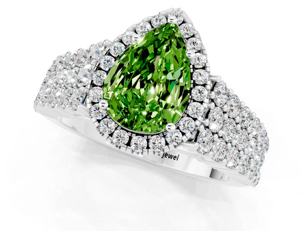 Silver Pear Cut Halo Pavé Diamond Engagement Ring with Split Shank and Four-Prong Setting