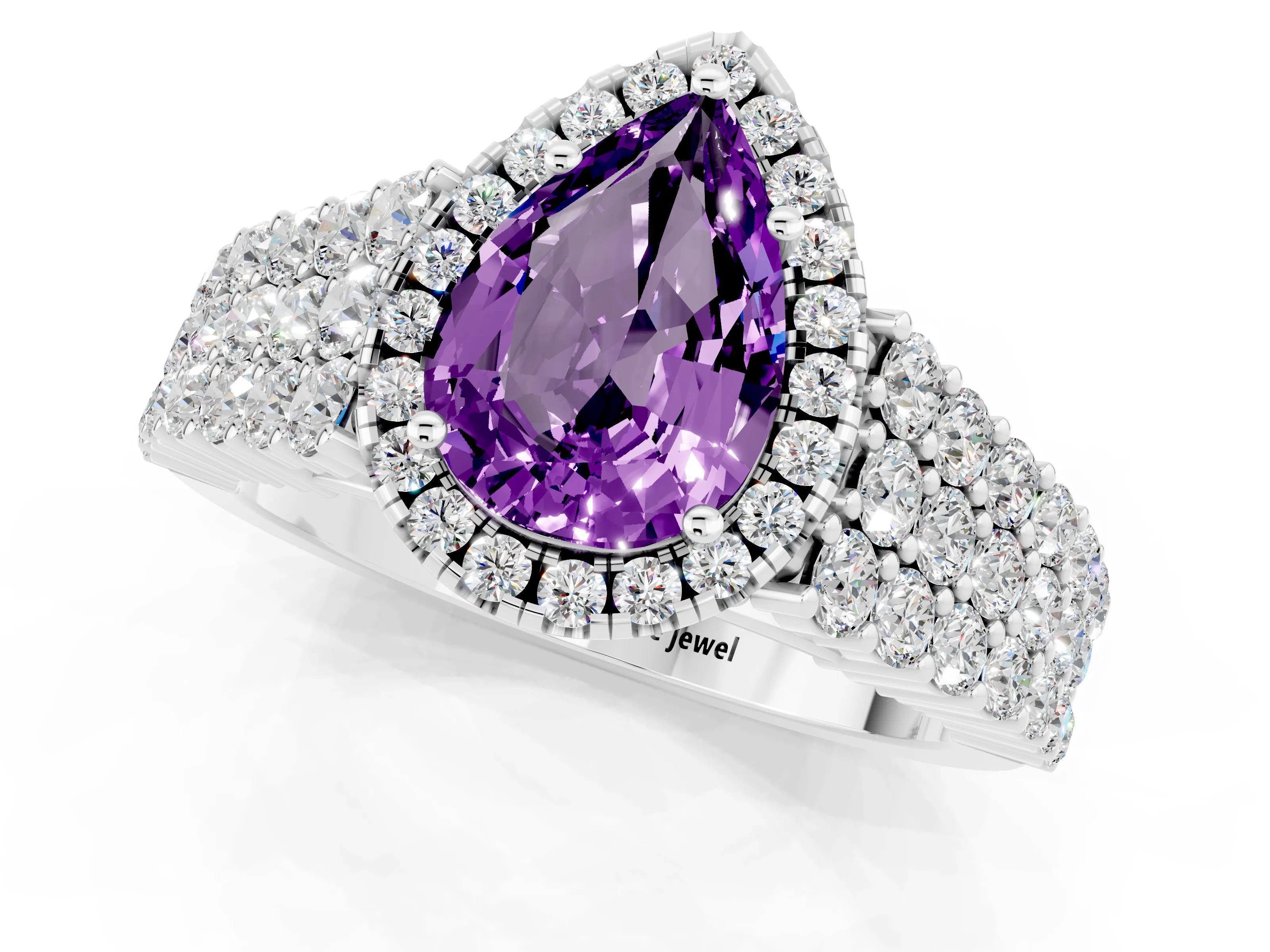 White gold Pear Cut Halo Pavé Diamond Engagement Ring with Split Shank and Four-Prong Setting_1