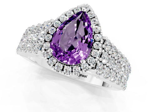 White gold Pear Cut Halo Pavé Diamond Engagement Ring with Split Shank and Four-Prong Setting_1
