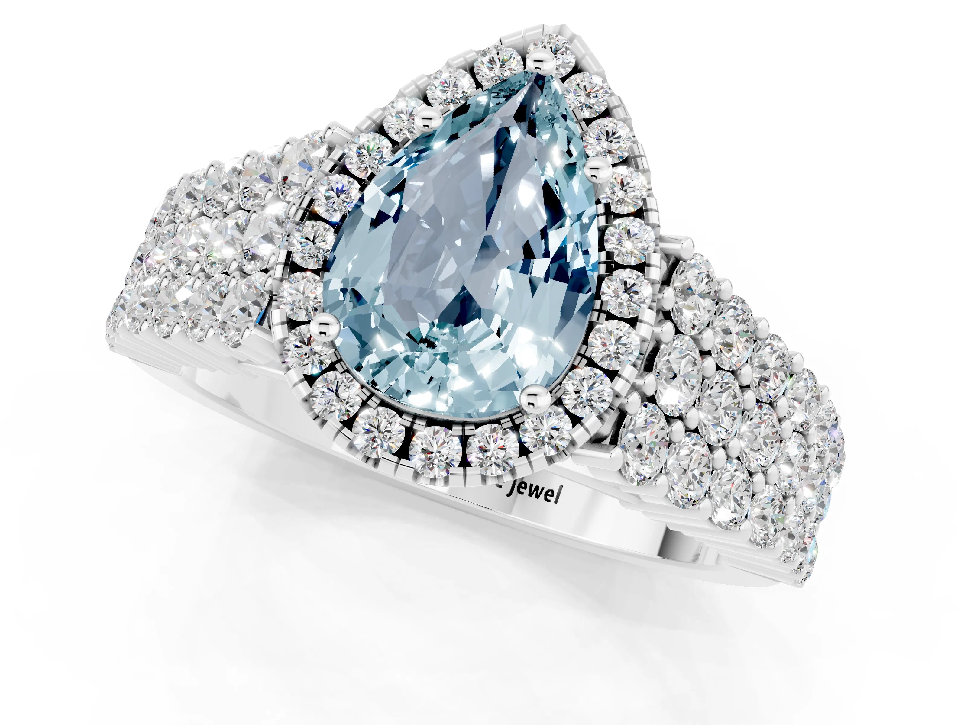 White gold Pear Cut Halo Pavé Diamond Engagement Ring with Split Shank and Four-Prong Setting_1