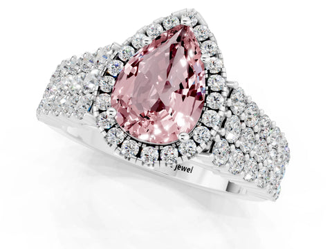 White gold Pear Cut Halo Pavé Diamond Engagement Ring with Split Shank and Four-Prong Setting_1