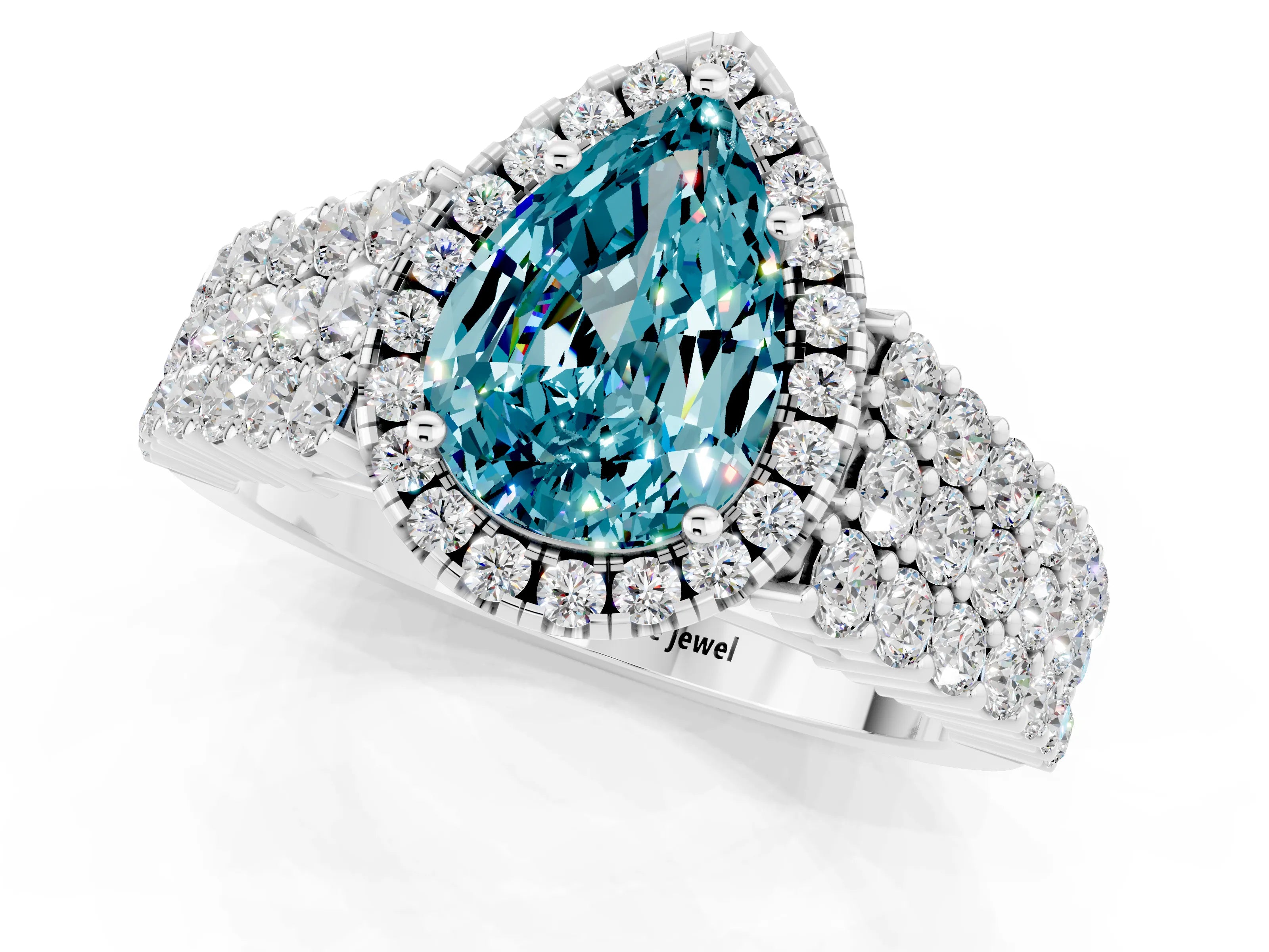 White gold Pear Cut Halo Pavé Diamond Engagement Ring with Split Shank and Four-Prong Setting_1