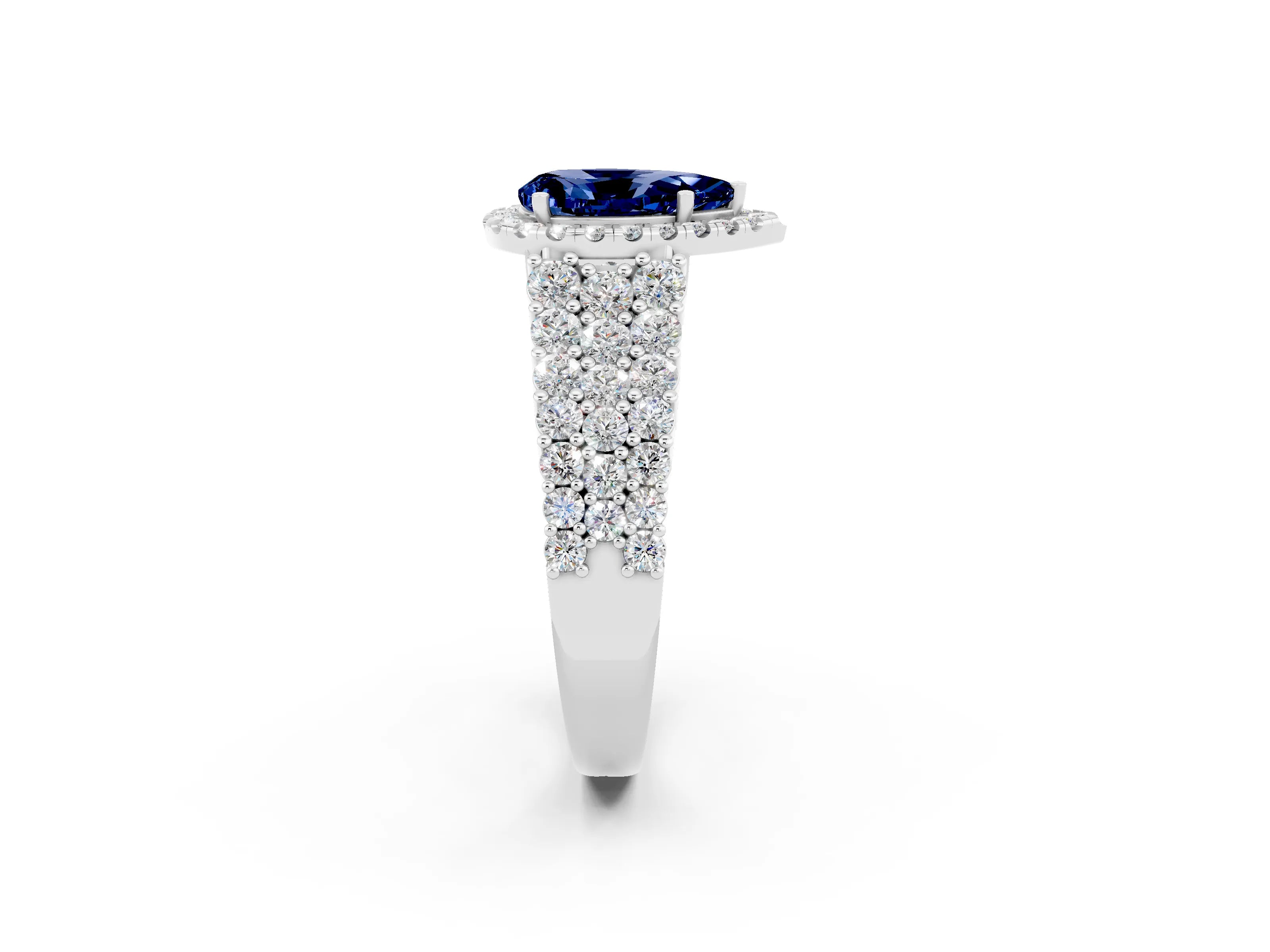 White gold Pear Cut Halo Pavé Diamond Engagement Ring with Split Shank and Four-Prong Setting_2