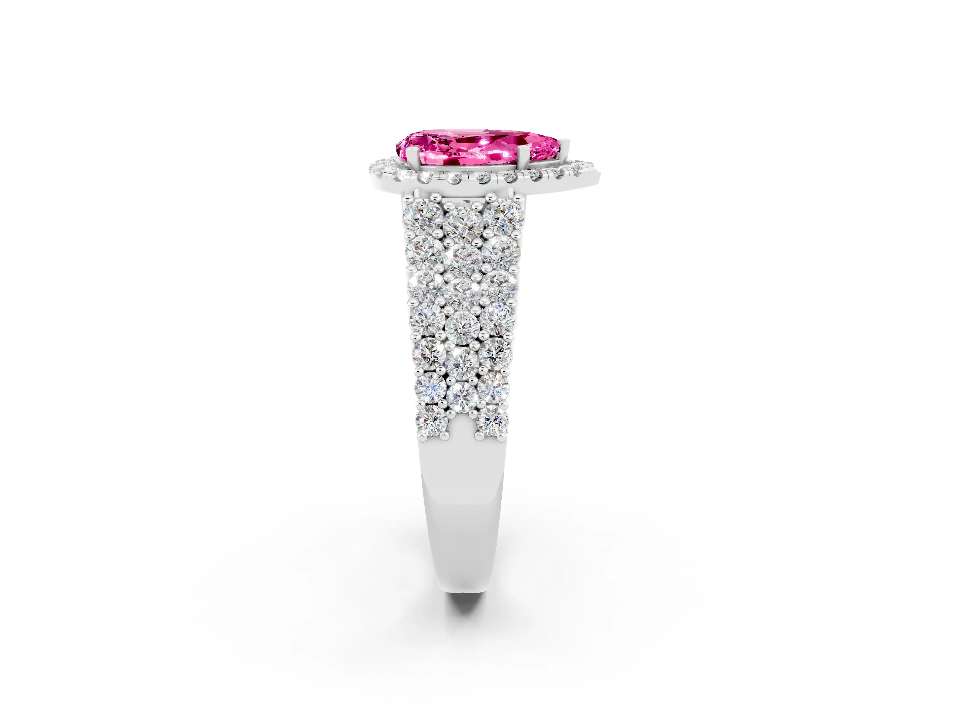 White gold Pear Cut Halo Pavé Diamond Engagement Ring with Split Shank and Four-Prong Setting_2