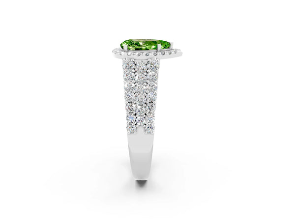 Platinum Pear Cut Halo Pavé Diamond Engagement Ring with Split Shank and Four-Prong Setting