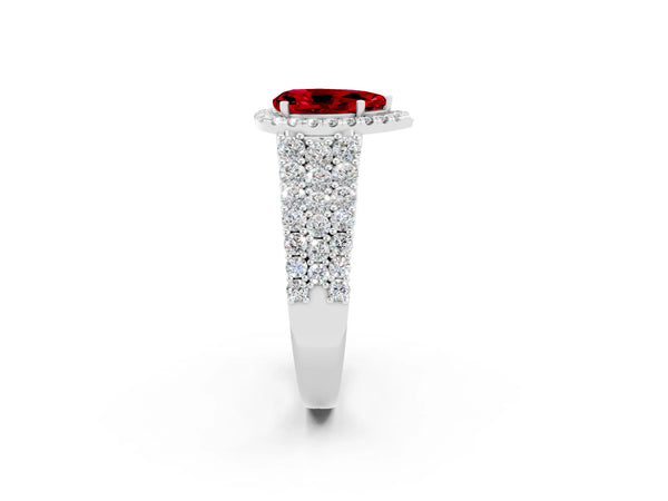 White gold Pear Cut Halo Pavé Diamond Engagement Ring with Split Shank and Four-Prong Setting