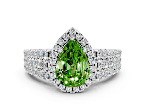 White gold Pear Cut Halo Pavé Diamond Engagement Ring with Split Shank and Four-Prong Setting