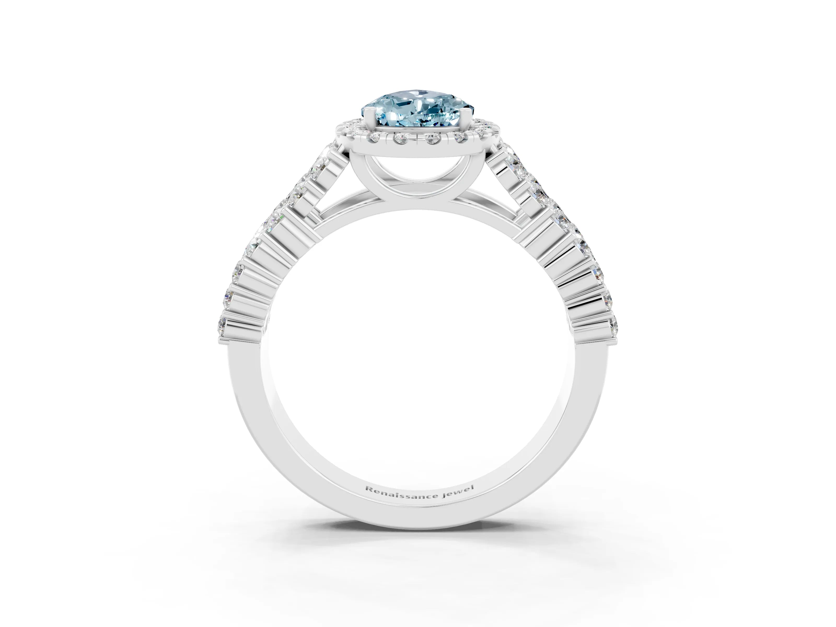 White gold Pear Cut Halo Pavé Diamond Engagement Ring with Split Shank and Four-Prong Setting_3