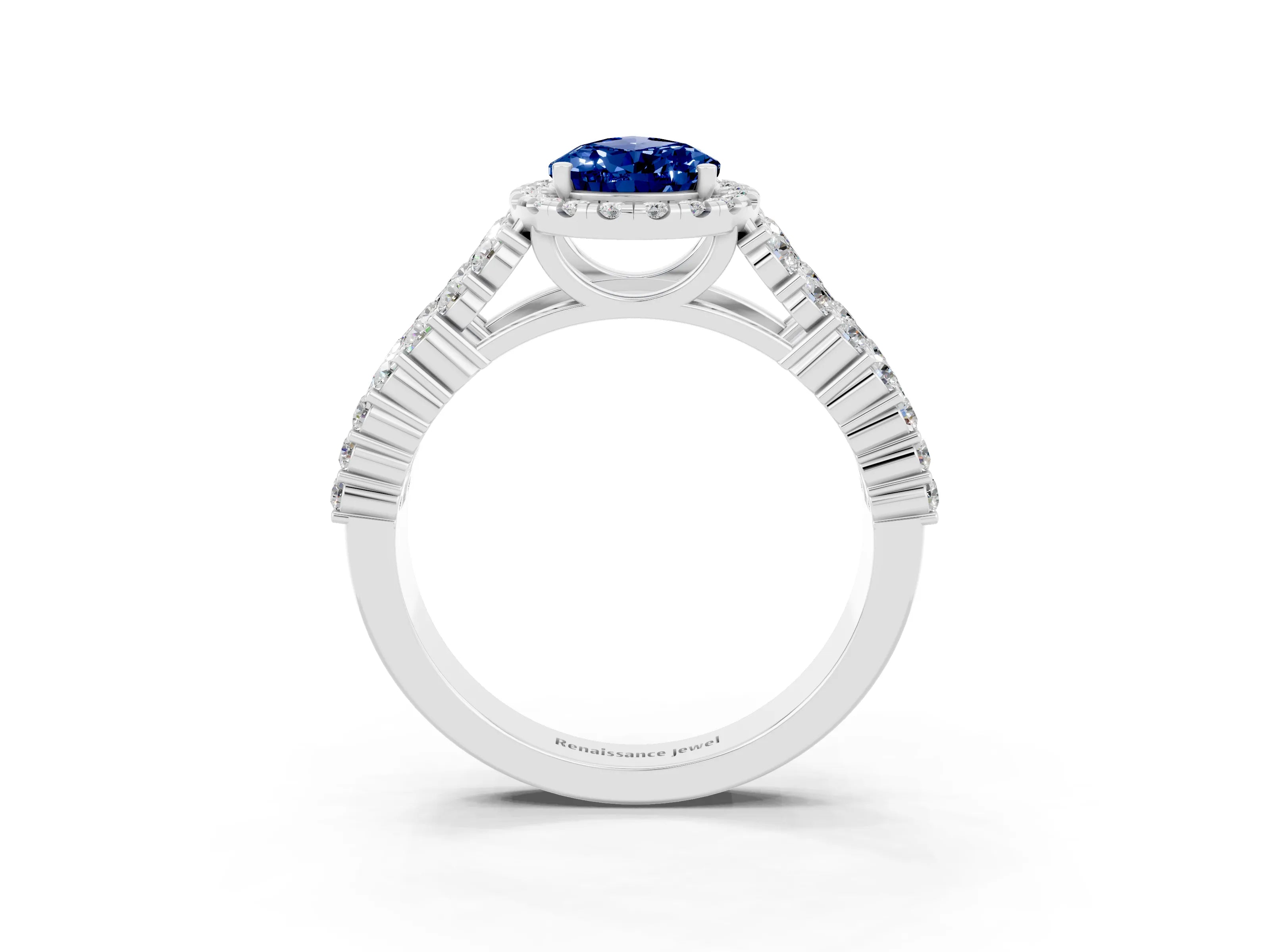 White gold Pear Cut Halo Pavé Diamond Engagement Ring with Split Shank and Four-Prong Setting_3