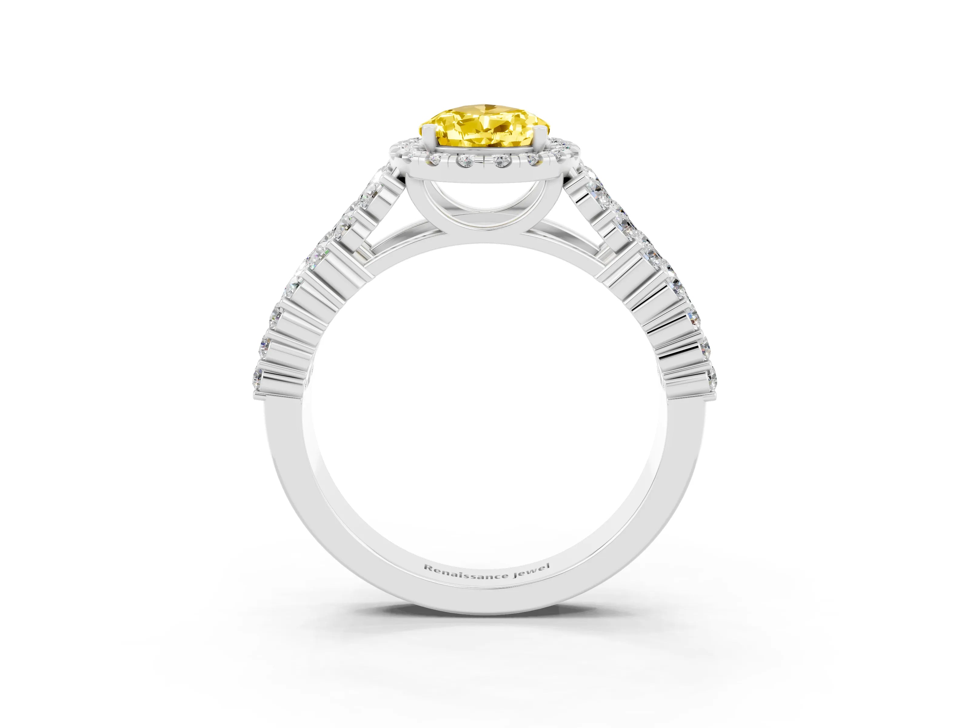 White gold Pear Cut Halo Pavé Diamond Engagement Ring with Split Shank and Four-Prong Setting_3