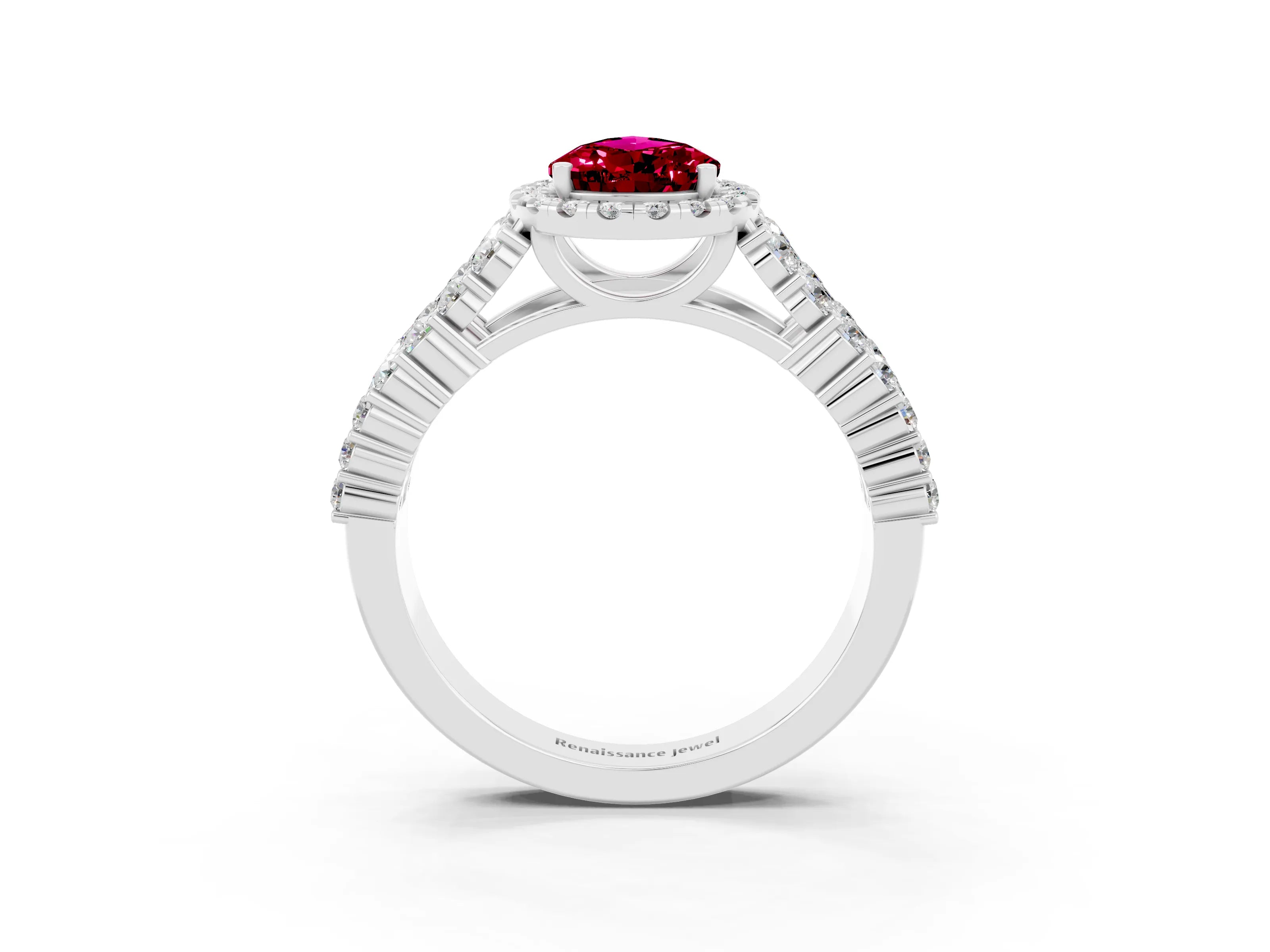 White gold Pear Cut Halo Pavé Diamond Engagement Ring with Split Shank and Four-Prong Setting_3