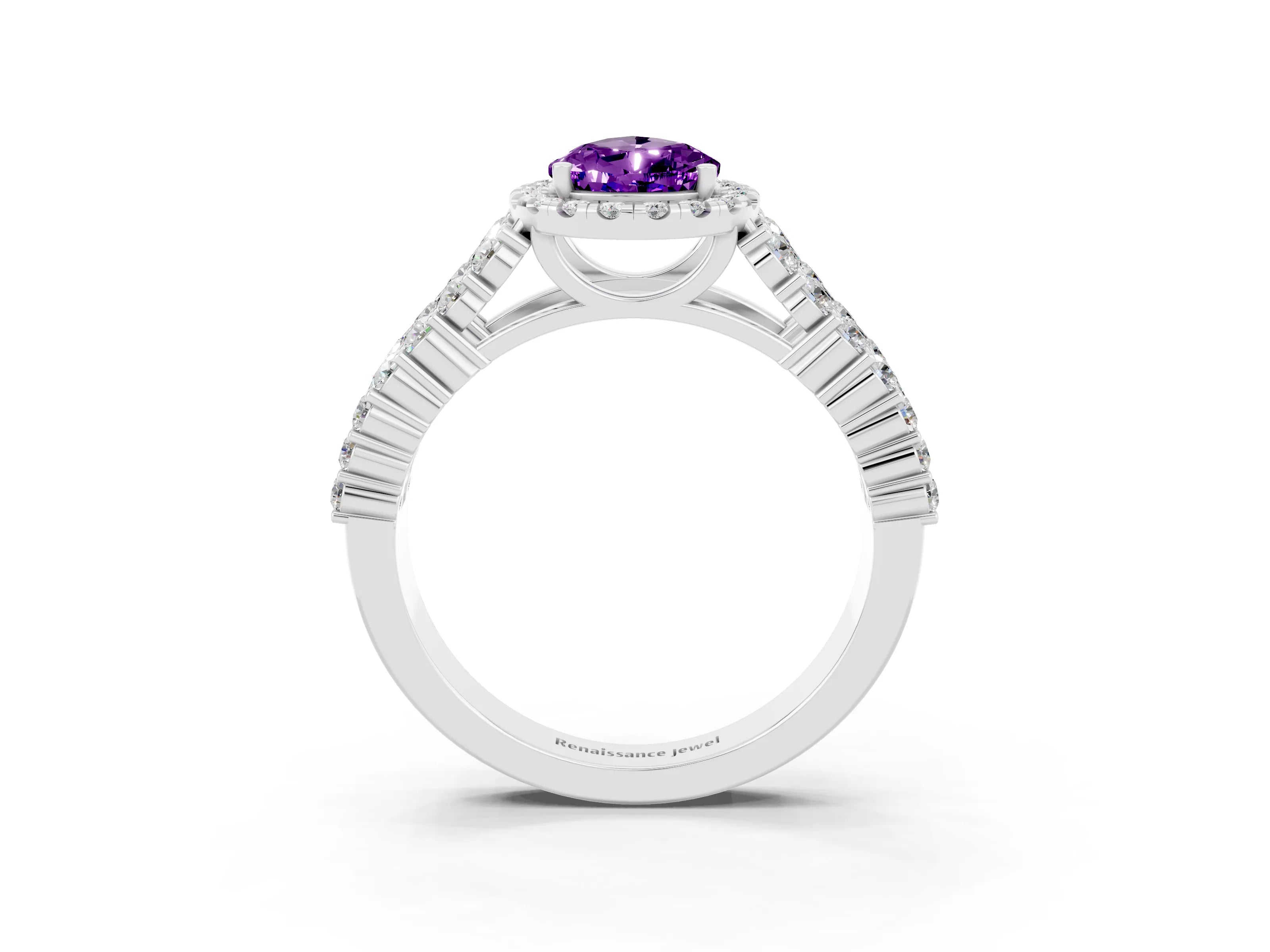 White gold Pear Cut Halo Pavé Diamond Engagement Ring with Split Shank and Four-Prong Setting_3