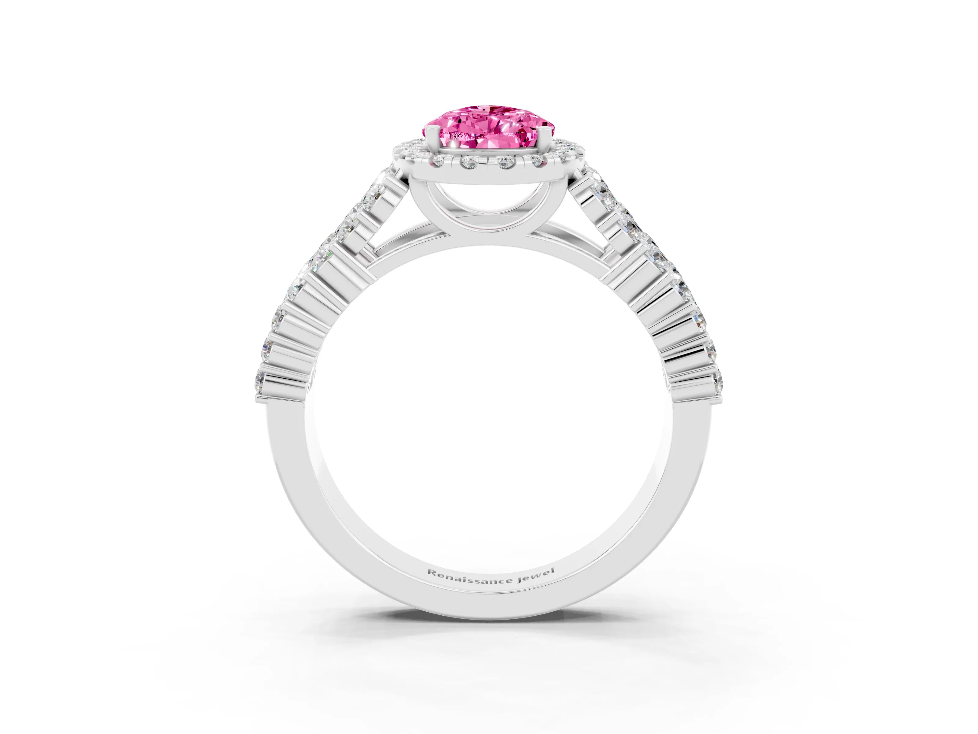 White gold Pear Cut Halo Pavé Diamond Engagement Ring with Split Shank and Four-Prong Setting_3