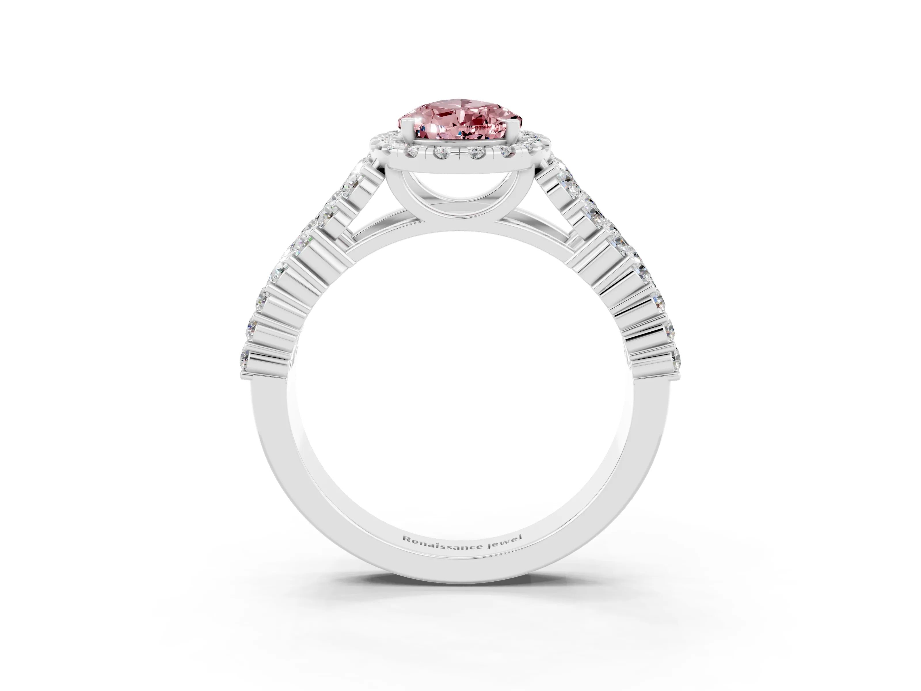 White gold Pear Cut Halo Pavé Diamond Engagement Ring with Split Shank and Four-Prong Setting_3