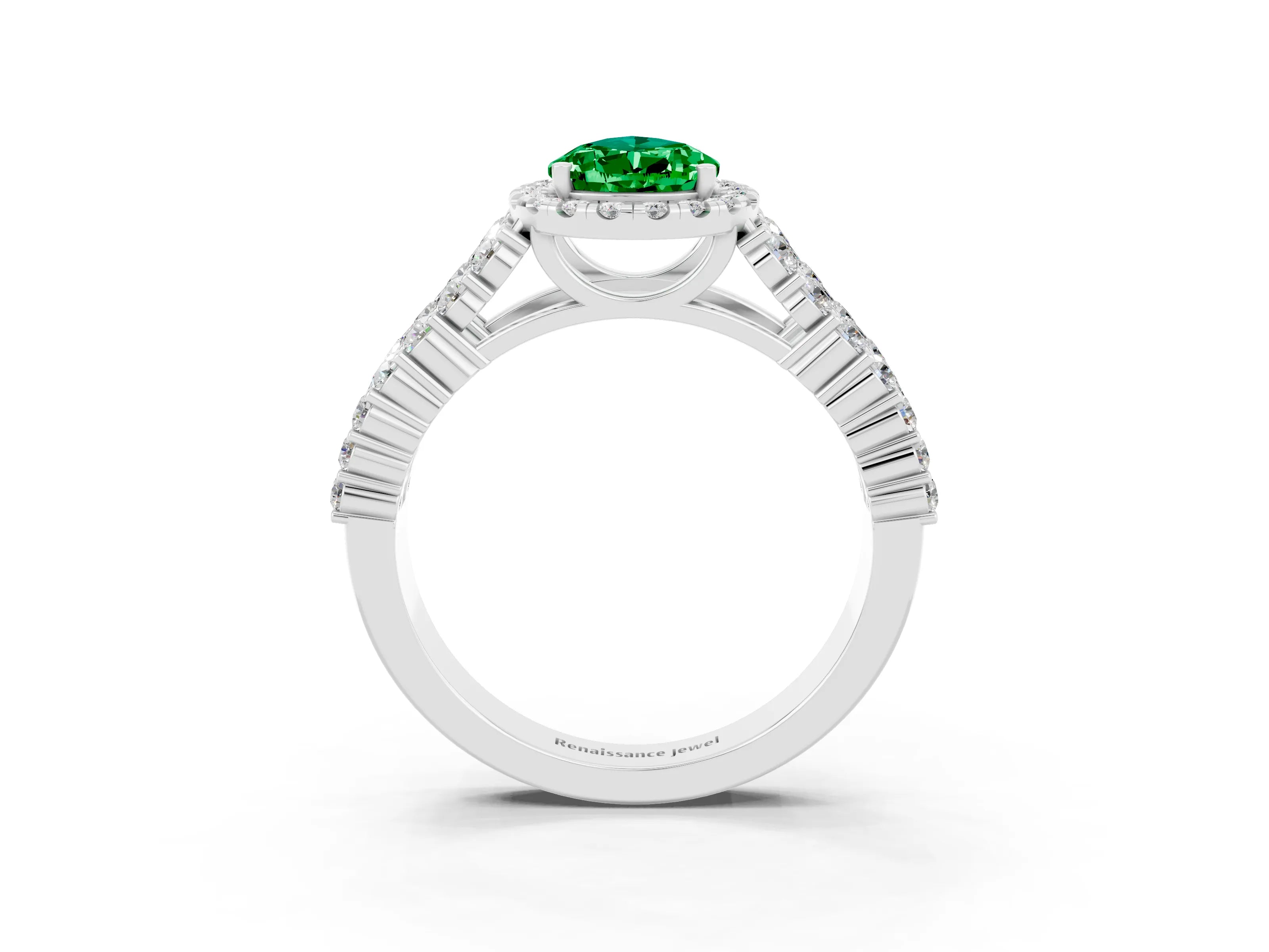 White gold Pear Cut Halo Pavé Diamond Engagement Ring with Split Shank and Four-Prong Setting_3
