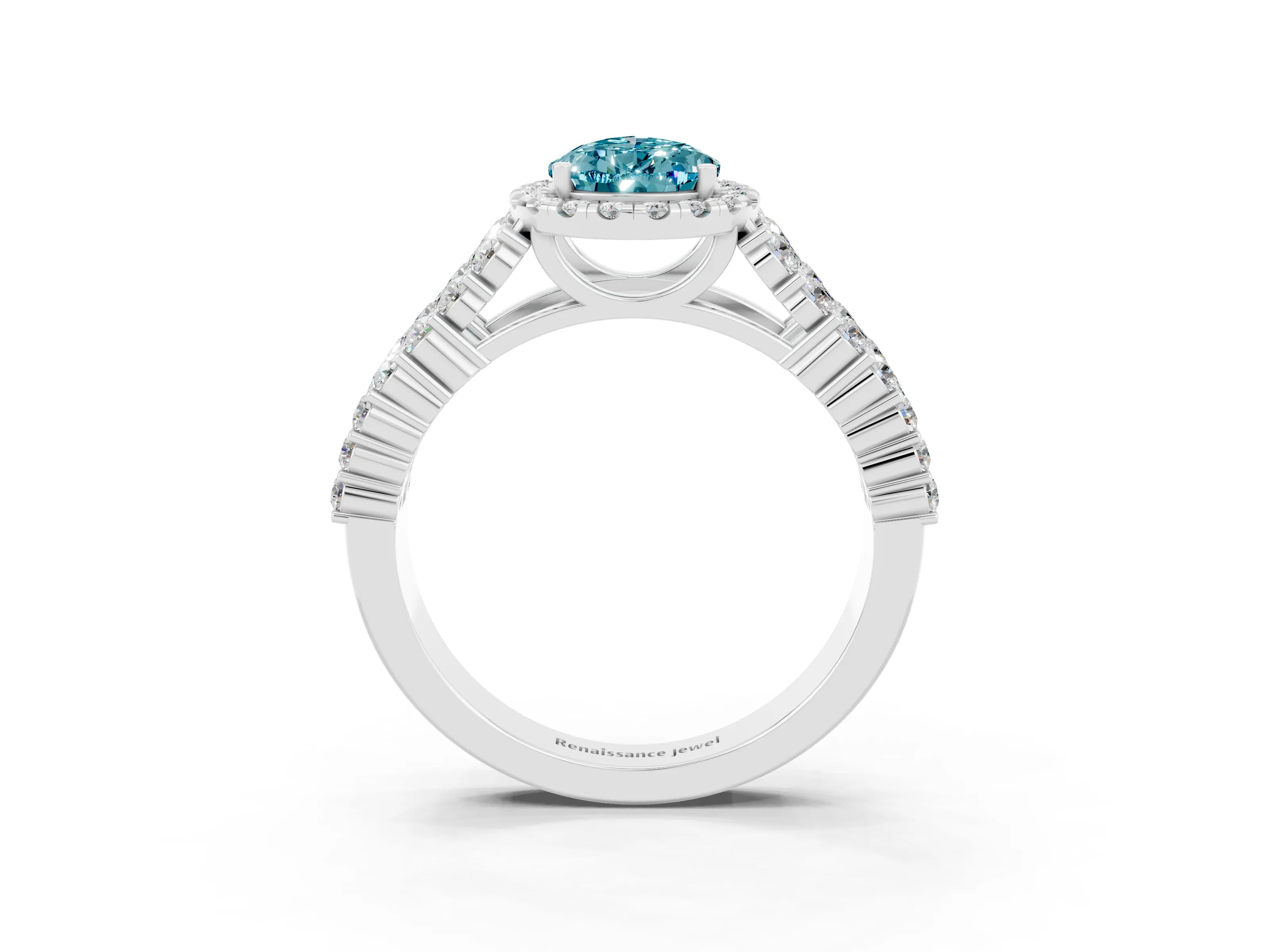 White gold Pear Cut Halo Pavé Diamond Engagement Ring with Split Shank and Four-Prong Setting_3