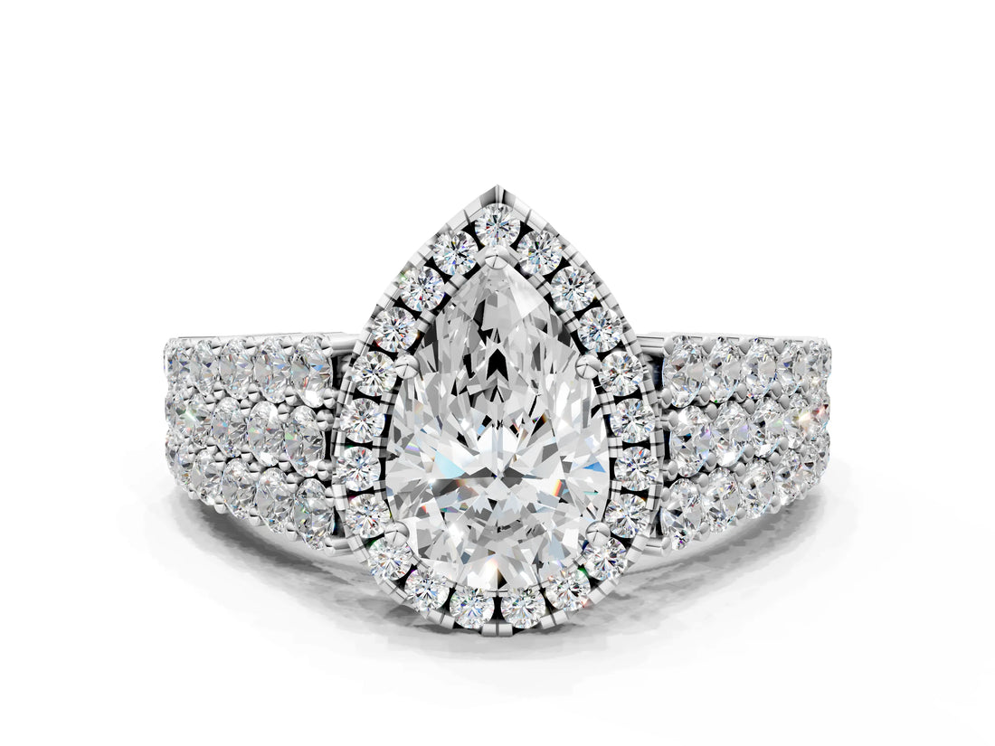 White gold Pear Cut Halo Pavé Diamond Engagement Ring with Split Shank and Four-Prong Setting_4