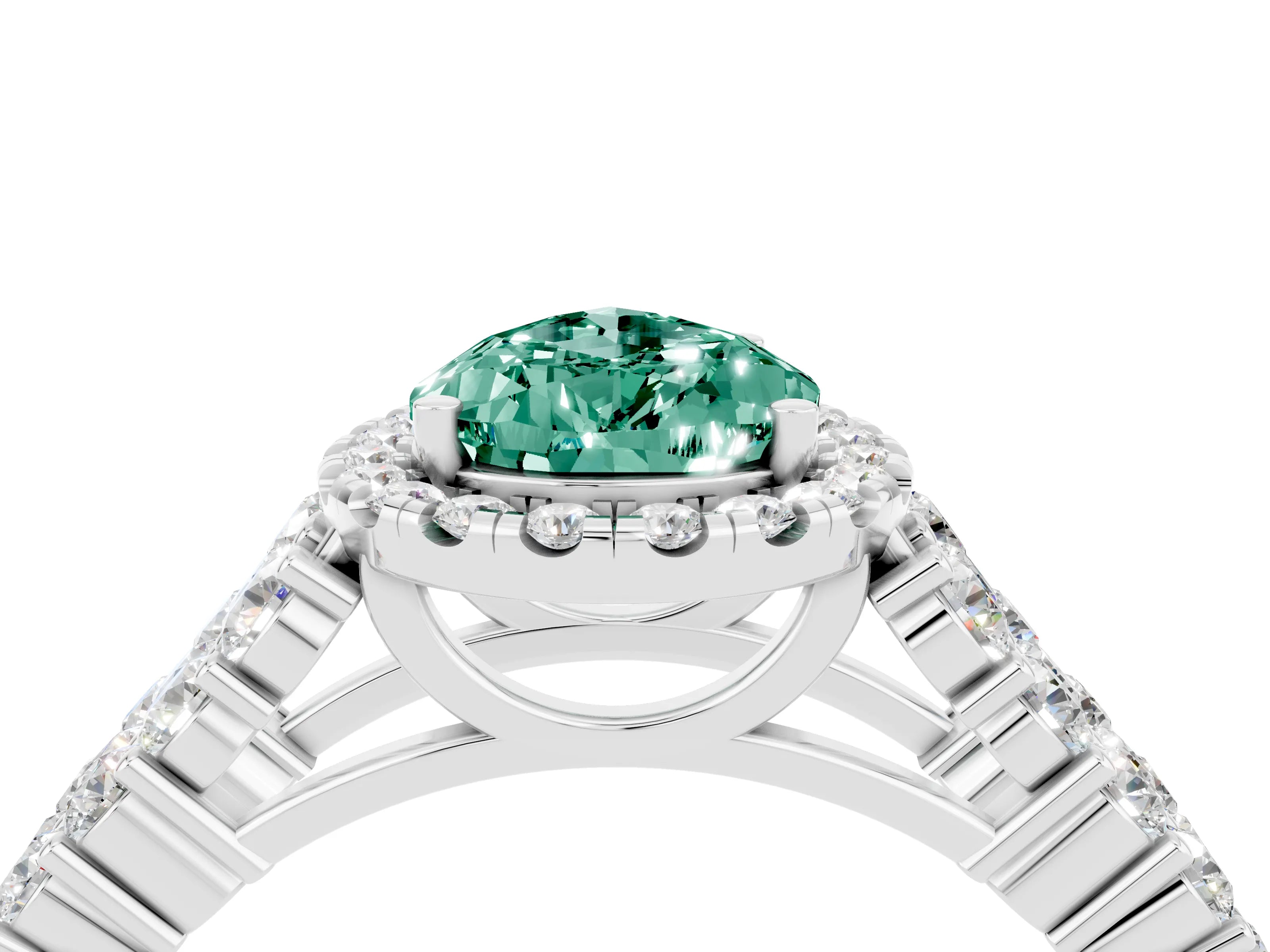 White gold Pear Cut Halo Pavé Diamond Engagement Ring with Split Shank and Four-Prong Setting_4