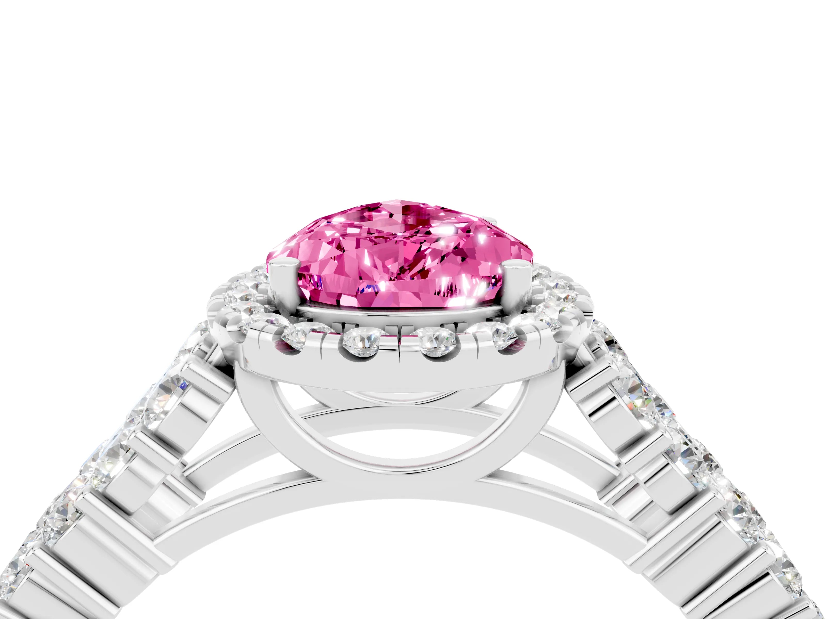 White gold Pear Cut Halo Pavé Diamond Engagement Ring with Split Shank and Four-Prong Setting_4