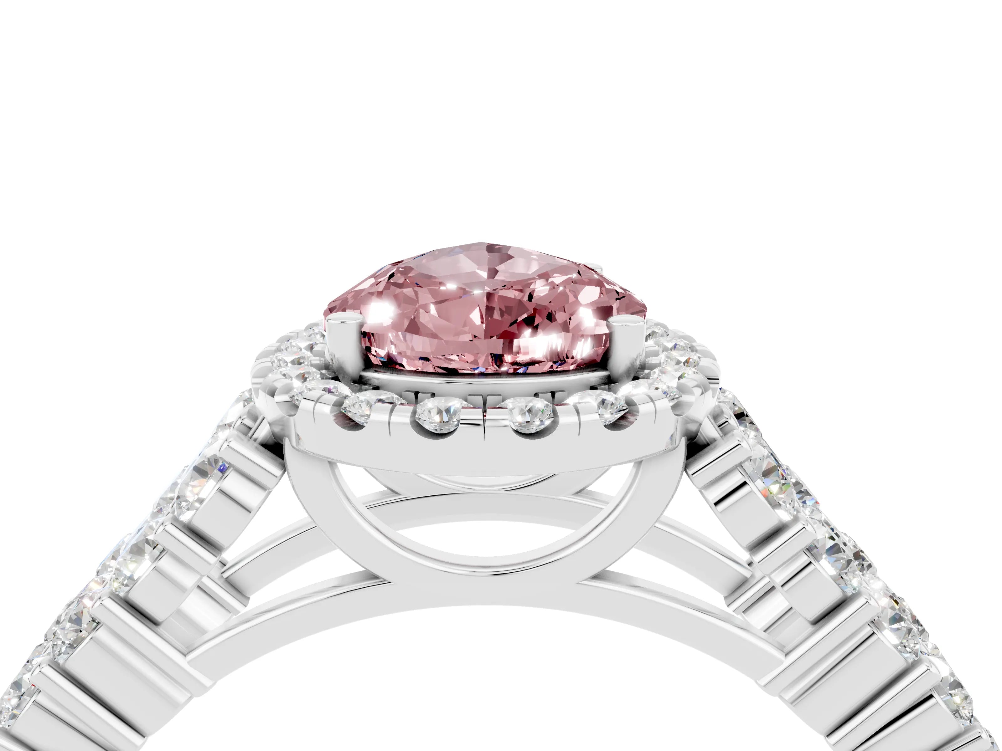 White gold Pear Cut Halo Pavé Diamond Engagement Ring with Split Shank and Four-Prong Setting_4