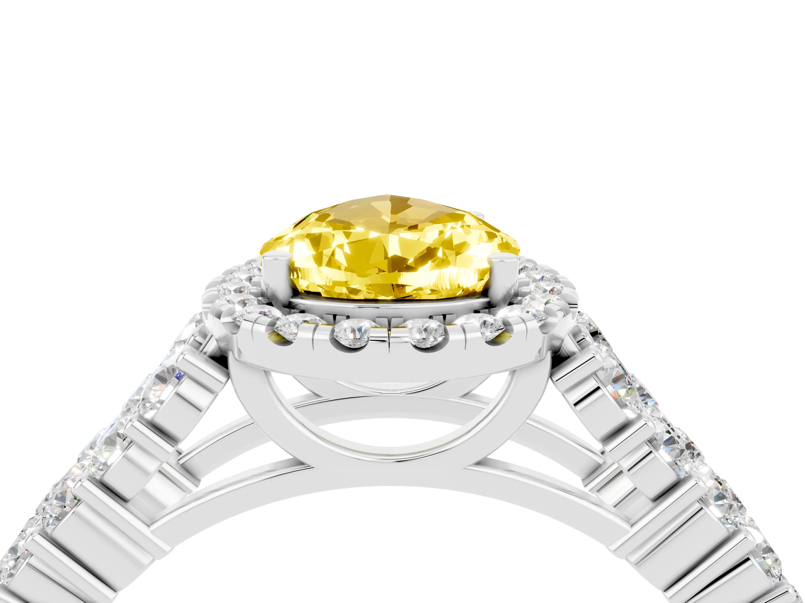 White gold Pear Cut Halo Pavé Diamond Engagement Ring with Split Shank and Four-Prong Setting_4