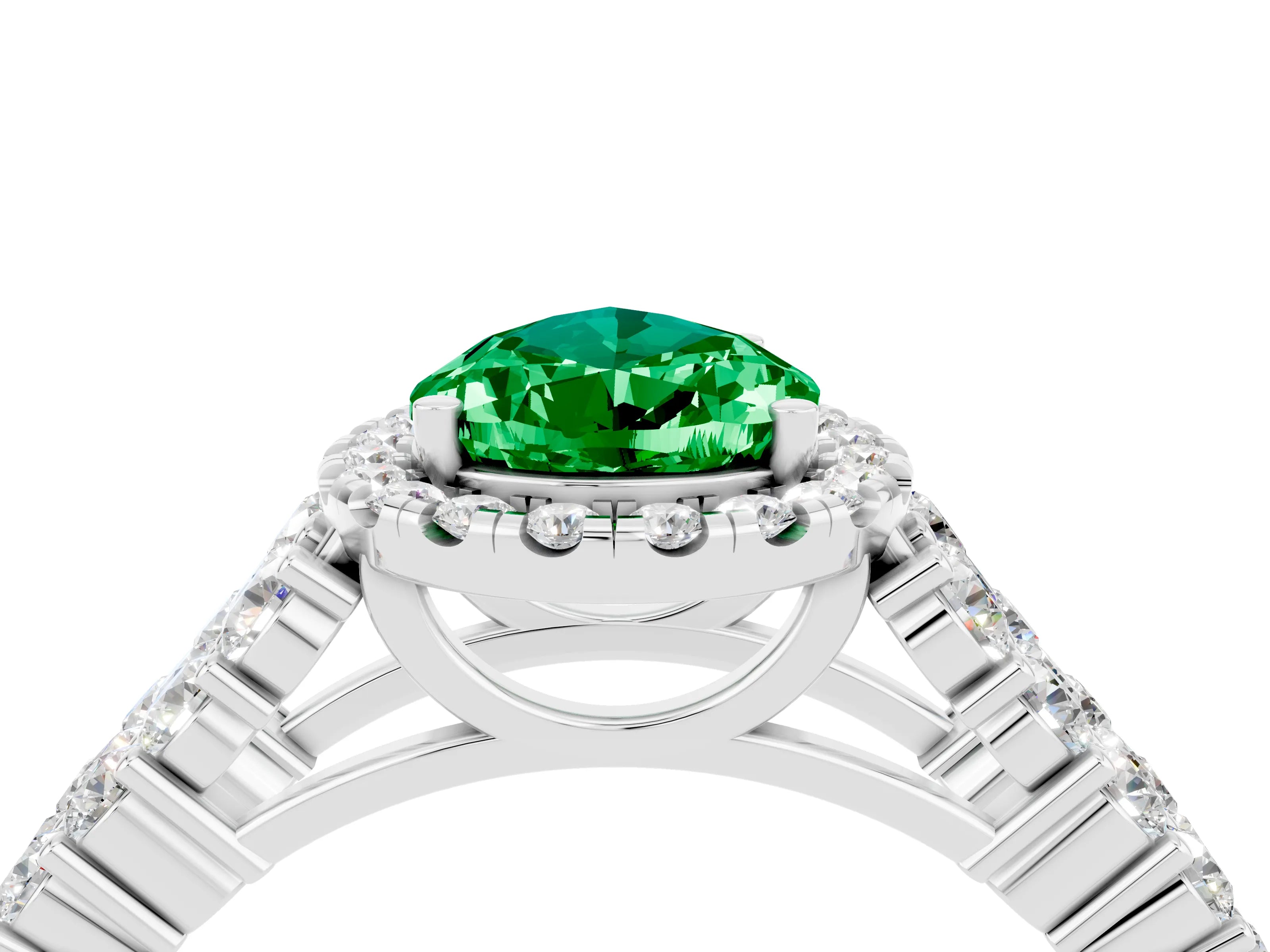 White gold Pear Cut Halo Pavé Diamond Engagement Ring with Split Shank and Four-Prong Setting_4