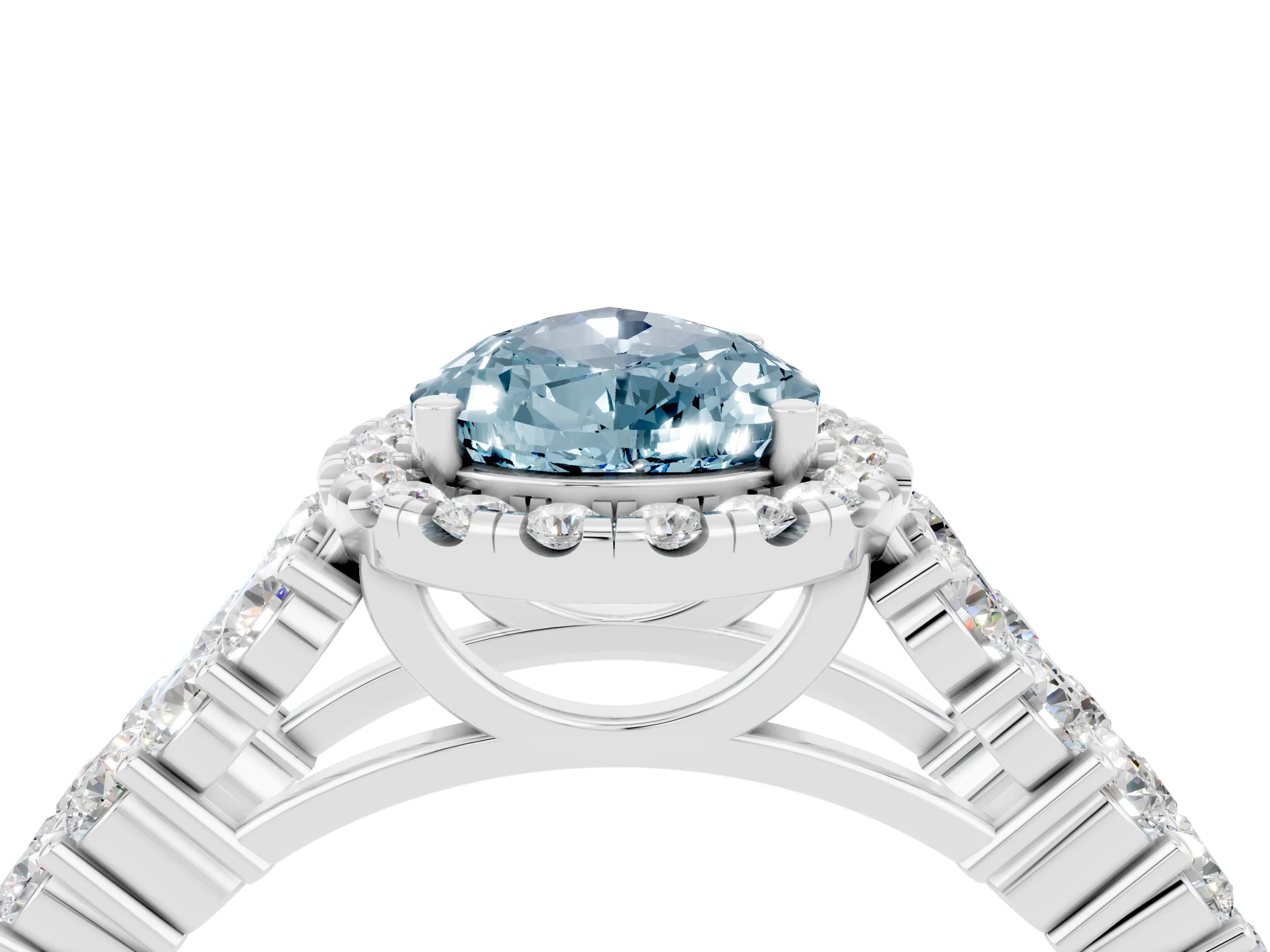 White gold Pear Cut Halo Pavé Diamond Engagement Ring with Split Shank and Four-Prong Setting_4