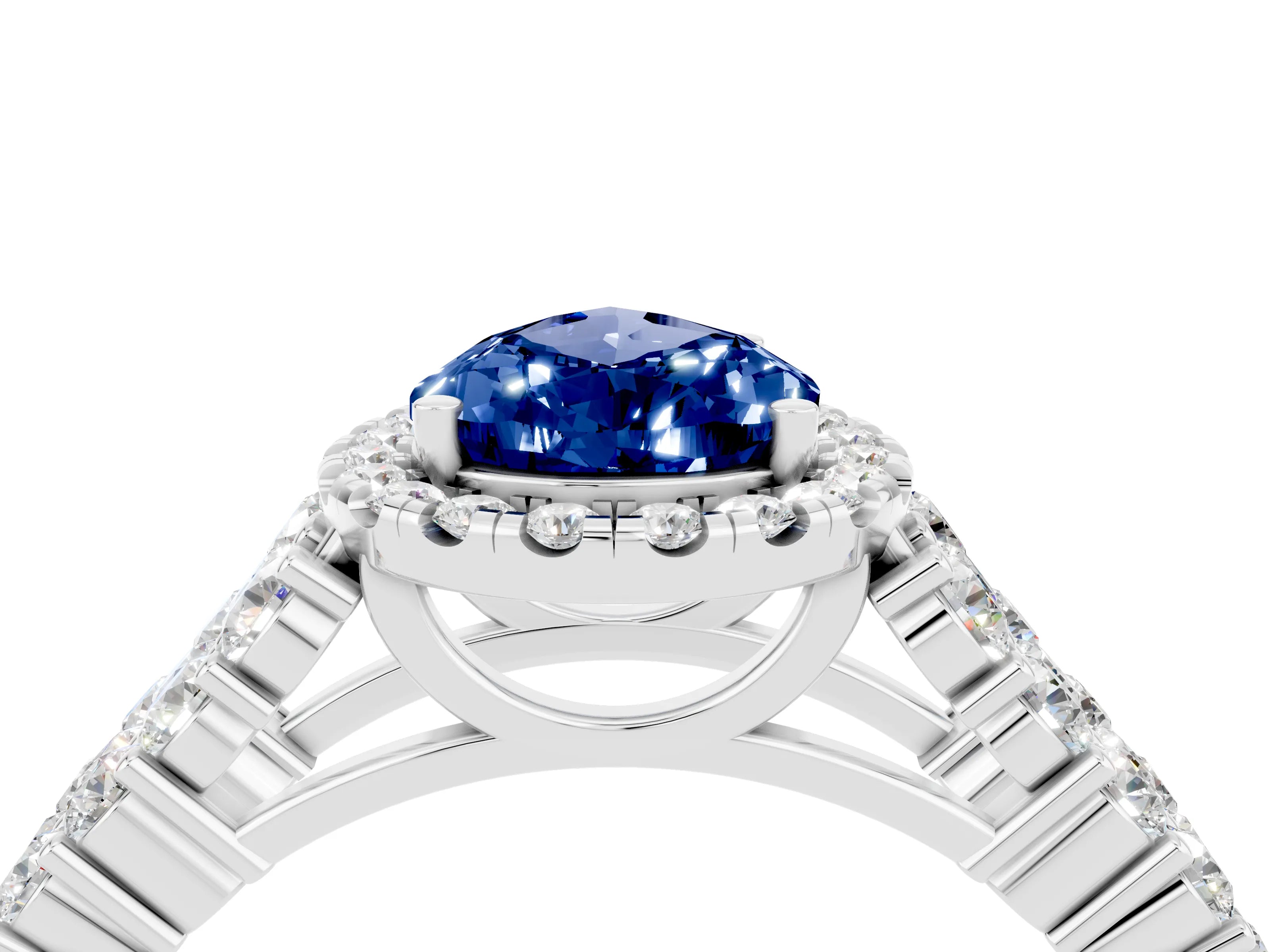 White gold Pear Cut Halo Pavé Diamond Engagement Ring with Split Shank and Four-Prong Setting_4