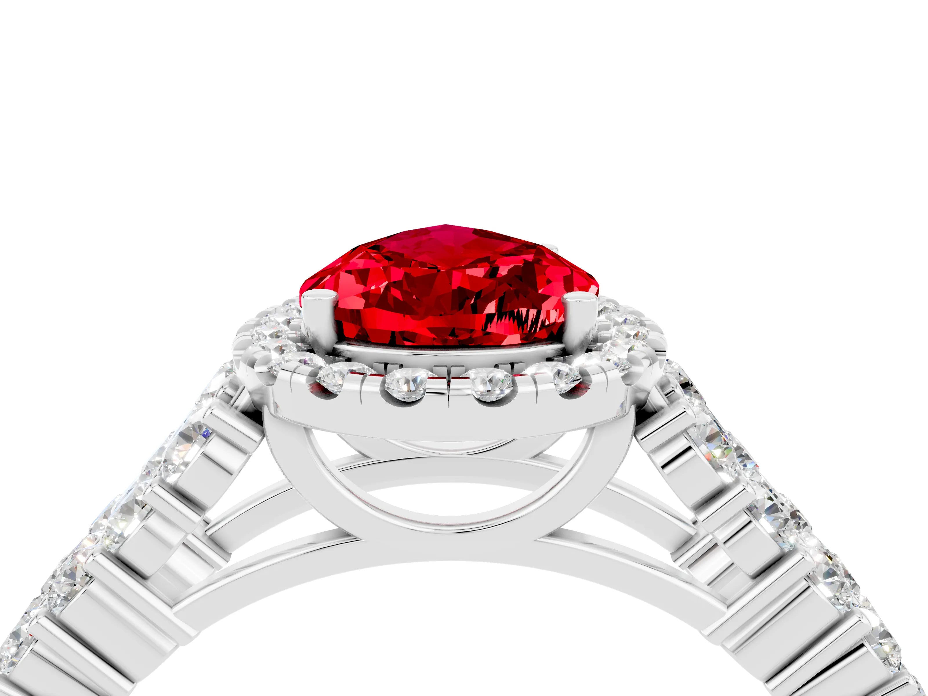 White gold Pear Cut Halo Pavé Diamond Engagement Ring with Split Shank and Four-Prong Setting_4