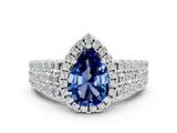 White gold Pear Cut Halo Pavé Diamond Engagement Ring with Split Shank and Four-Prong Setting