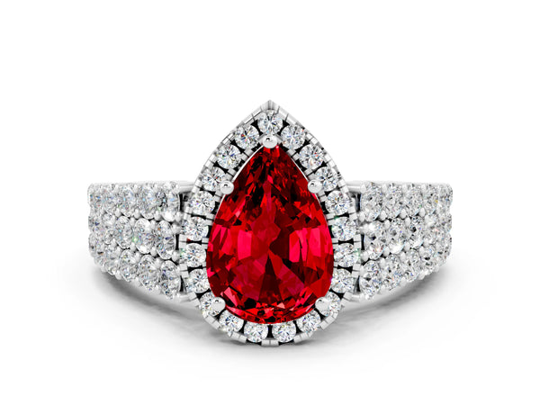 Silver Pear Cut Halo Pavé Diamond Engagement Ring with Split Shank and Four-Prong Setting