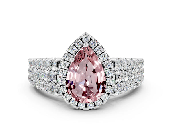 White gold Pear Cut Halo Pavé Diamond Engagement Ring with Split Shank and Four-Prong Setting
