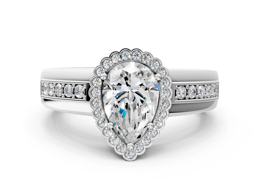 White gold Pear Cut Halo Pave Band Four-Prong Ring_74