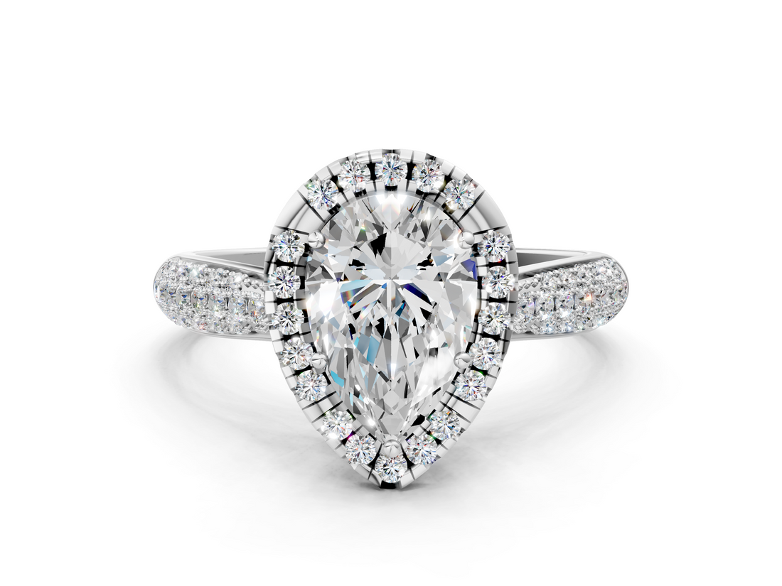 White gold Pear Cut Halo Pave Band Four-Prong Setting Ring_37