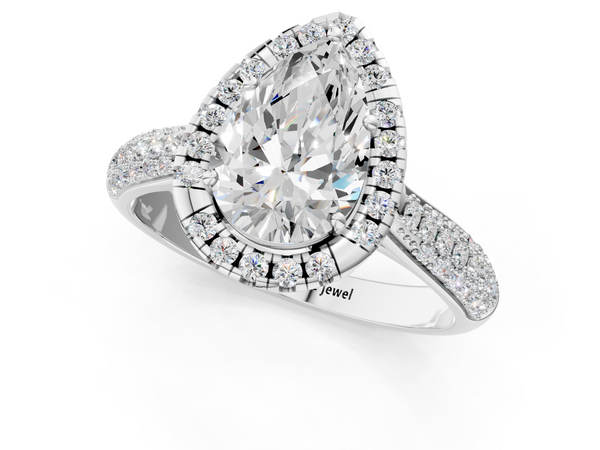 White gold Pear Cut Halo Pave Band Four-Prong Setting Ring