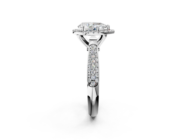 White gold Pear Cut Halo Pave Band Four-Prong Setting Ring