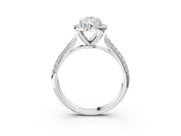 White gold Pear Cut Halo Pave Band Four-Prong Setting Ring