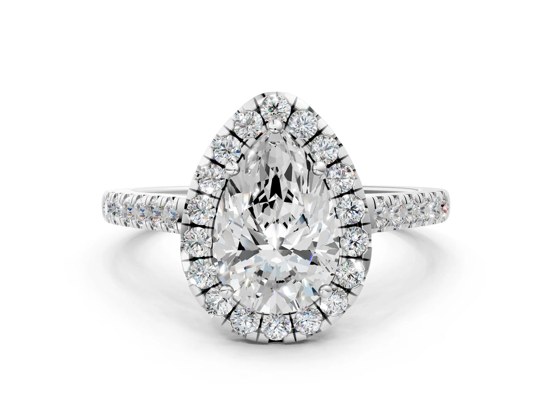 White gold Pear Cut Halo Pave Diamond Engagement Ring with Four-Prong Setting_8