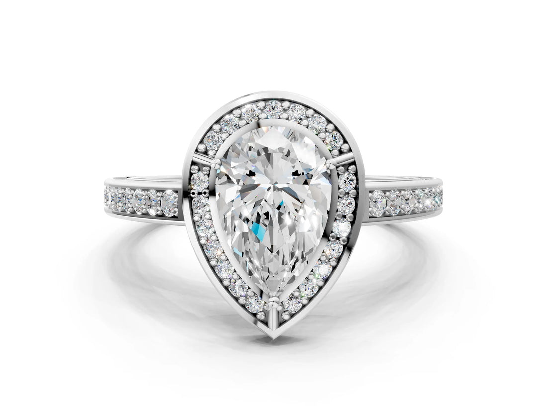 White gold Pear Cut Halo Pave Split Shank Prong Setting Ring_44