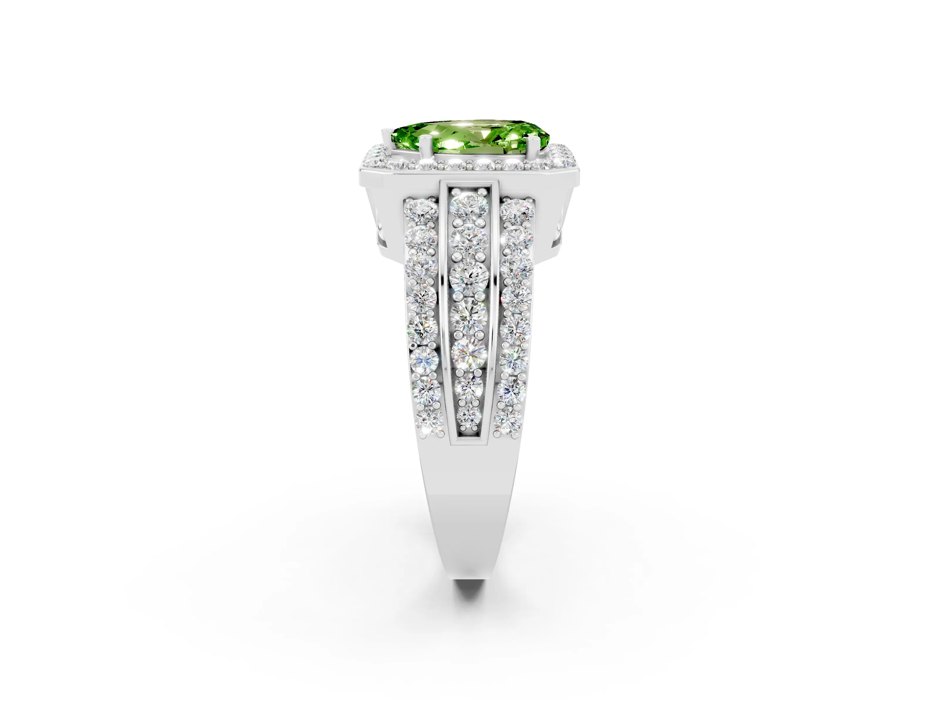 White gold Pear Cut Halo Peridot Ring with Split Shank and Four-Prong Setting_2