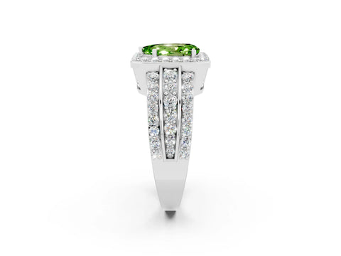 White gold Pear Cut Halo Peridot Ring with Split Shank and Four-Prong Setting_2