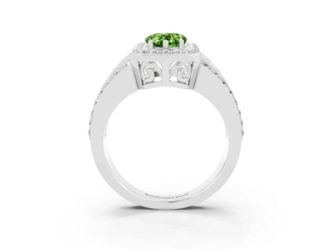 White gold Pear Cut Halo Peridot Ring with Split Shank and Four-Prong Setting_3
